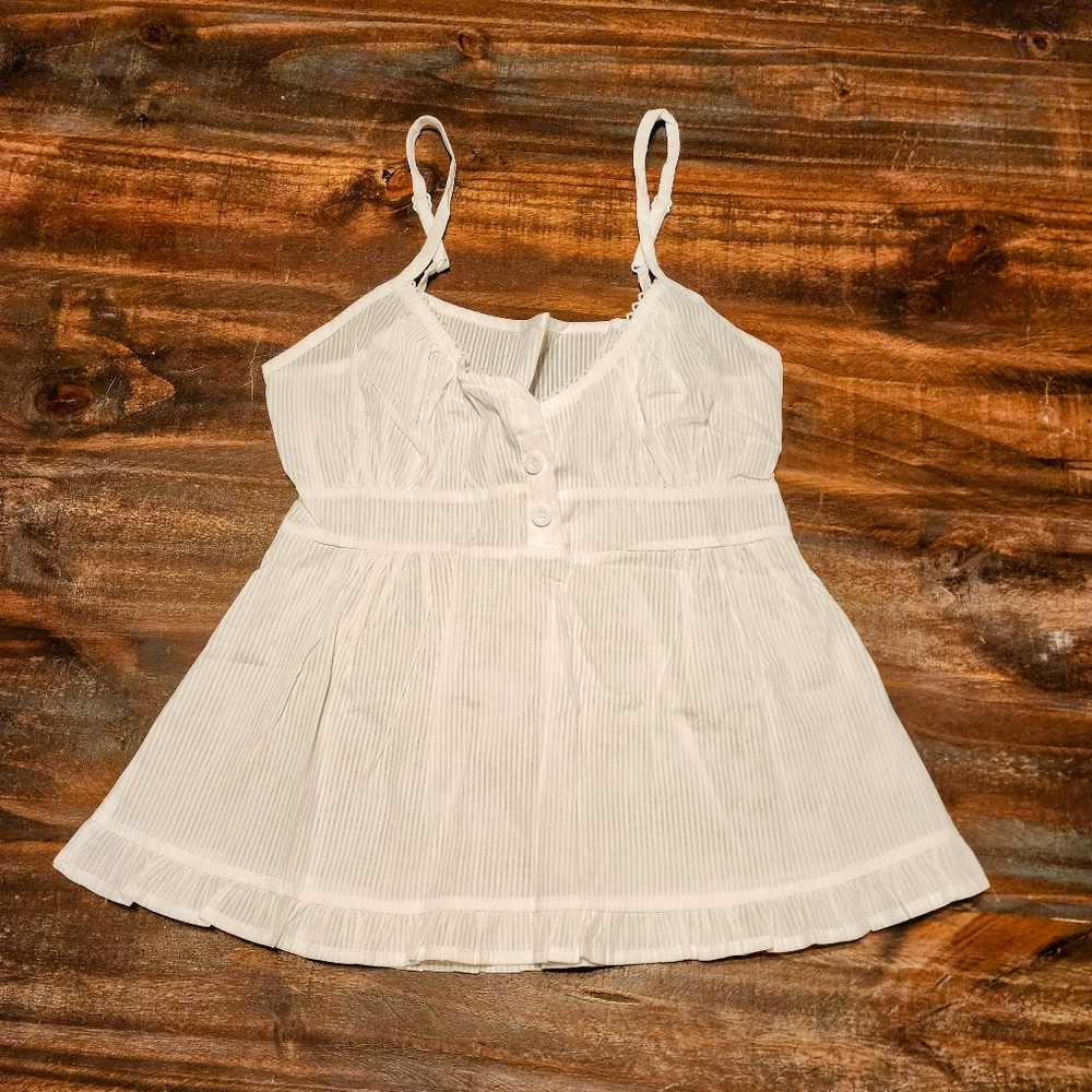 White Striped Half Button Up Bustier Style Tank Top NWOT